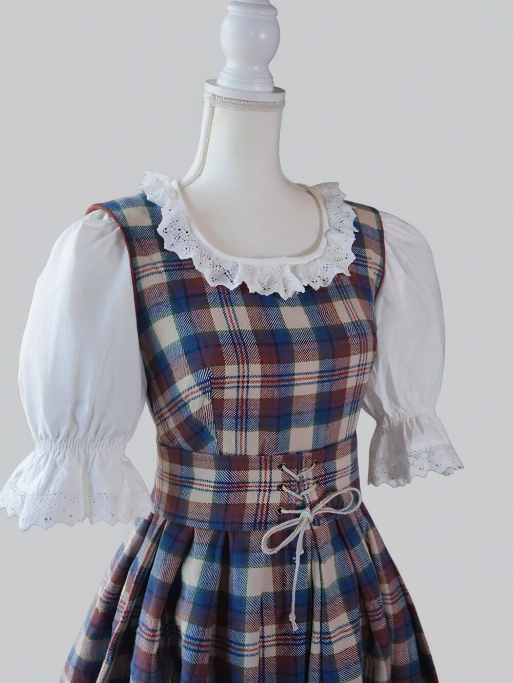 Plaid Sleeveless Sundress with Corset-Style Belt